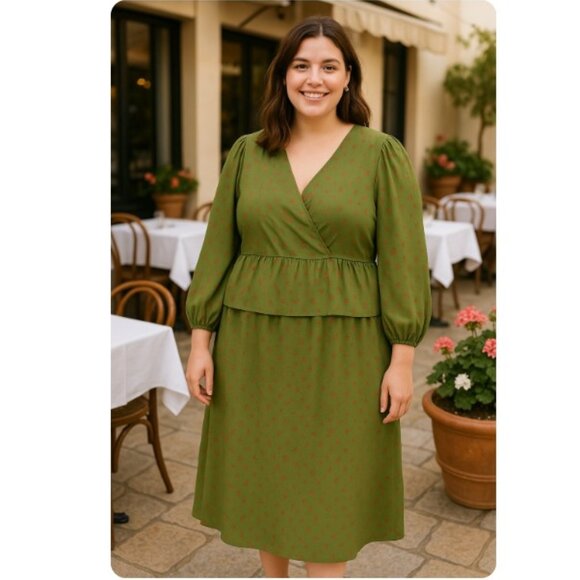 Eloquii Elements Green Print Peplum Waist Midi Dress - Picture 4 of 10